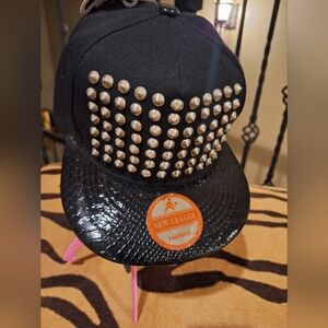 NwT!! NEW League Silver Studded Metal Snapback Cap w/ Black Faux SnakeSkin Brim